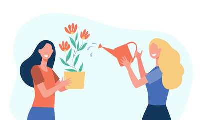 Female friend growing home plant