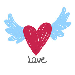 doodle heart love symbol with wings style