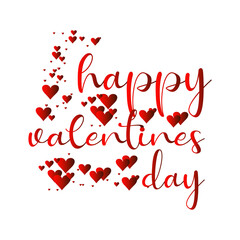 Happy valentine day festive sparkle layout template design. Glitter Red hearts on white background with frame, border. Lettering Valentine's day card vector Illustration. Be my valentine.