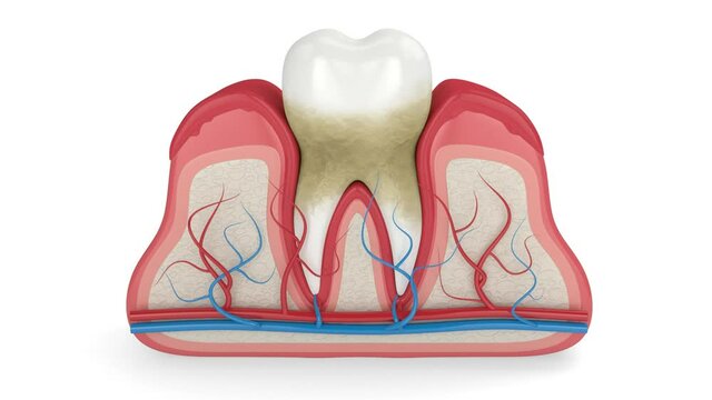 Tooth with tartar and  bleeding gums
