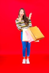 Portrait beautiful young asian woman with colorful shopping bag