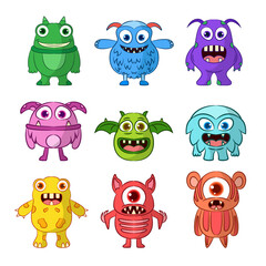 Obraz premium Set of cute monsters character illustration