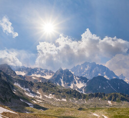 mount pass under a sparkle sun, outdoor travel landscape