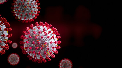 Coronavirus Covid-19 Banner red background - 3d Illustration