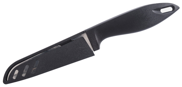 Kitchen knife with black handle isolated on white background
