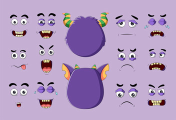 Monster and different faces with emotions