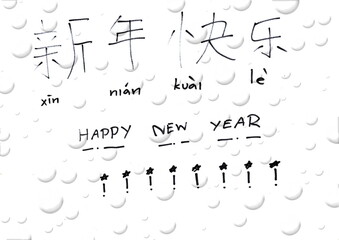 Chinese handwriting words,with black pen on paper,it's mean Happy New Year in english language