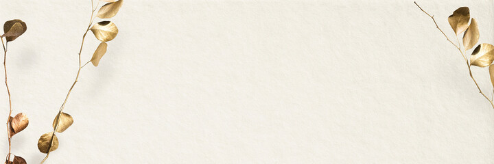 Gold branch foliage on beige banner background
