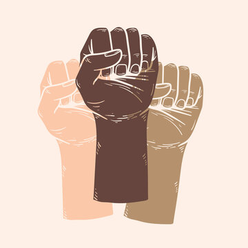 Colorful fists illustration equality campaign BLM movement social media post