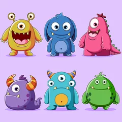 Fotobehang Set of cute monsters character illustration © Hadi