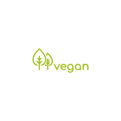 Vegan, veggie product label. Green leaves veggie icon. Healthy, eco, organic, vegetal, raw food logo.