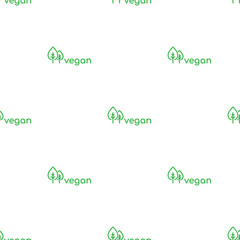 Fototapeta premium Seamless ornament with green vegan, veggie product label on white background.