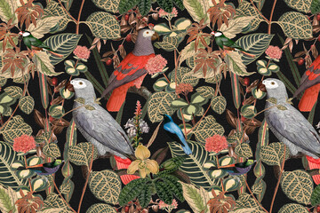 Fototapety  Bird pattern background jungle illustration