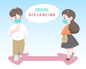 Man and woman doing social distance llustration