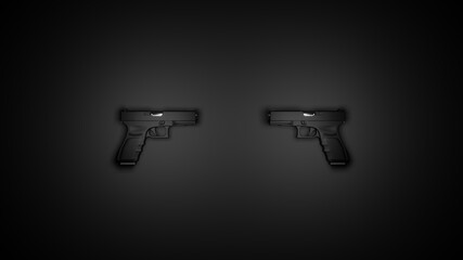Pistol Head to Head 3D Illustration in the Spotlight and Dark Background with Copy Space