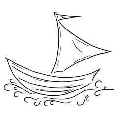 Sailing boat icon. Vector cartoon yacht, sailboat.
