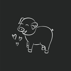 Vector illustration with a cute pig. Linear drawing of a pig. Template for postcards, fabrics, print and web.