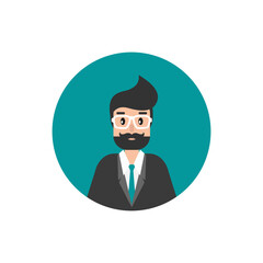 Man attorney avatar in blue circle. flat vector illustration on white background.