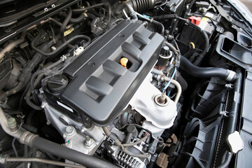 Close up image of car engine.