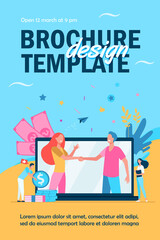 Two business partners handshaking in big laptop screen