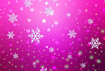 Light Pink vector background with beautiful snowflakes, stars.