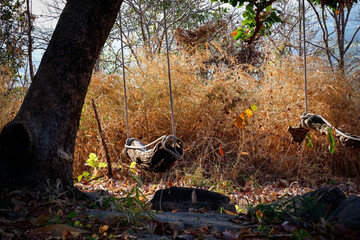 Sitting area in the middle of the forest overlooking the emptiness