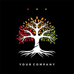 Inspired colorful tree logo with a modern design. Concept of colorful leafy tree vector illustration. Vector logo template design. The concept of plants, nature and ecology.