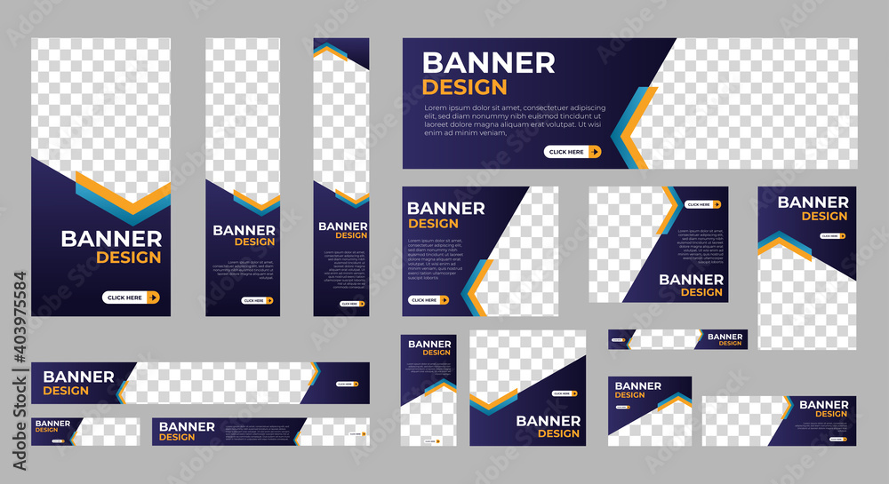 Poster abstract banner design web template set, horizontal header web banner. modern gradient blue cover he