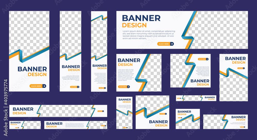 Wall mural abstract banner design web template set, horizontal header web banner. modern gradient blue cover he