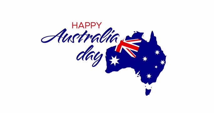 Happy Australia Day Handwritten Animated Text, Appearing Map With National Australian Flag