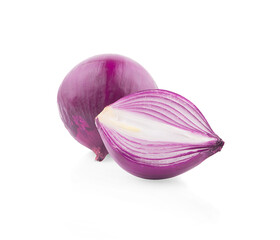 Red onion isolated on white background.