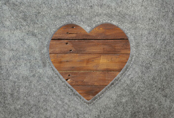 Heart of felt with wooden boards