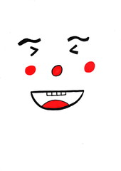 Hand drawing of smiling face,show happy emotion with black and red pen,on white paper