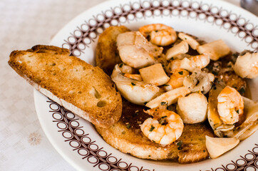 Fish soup with toasted bread