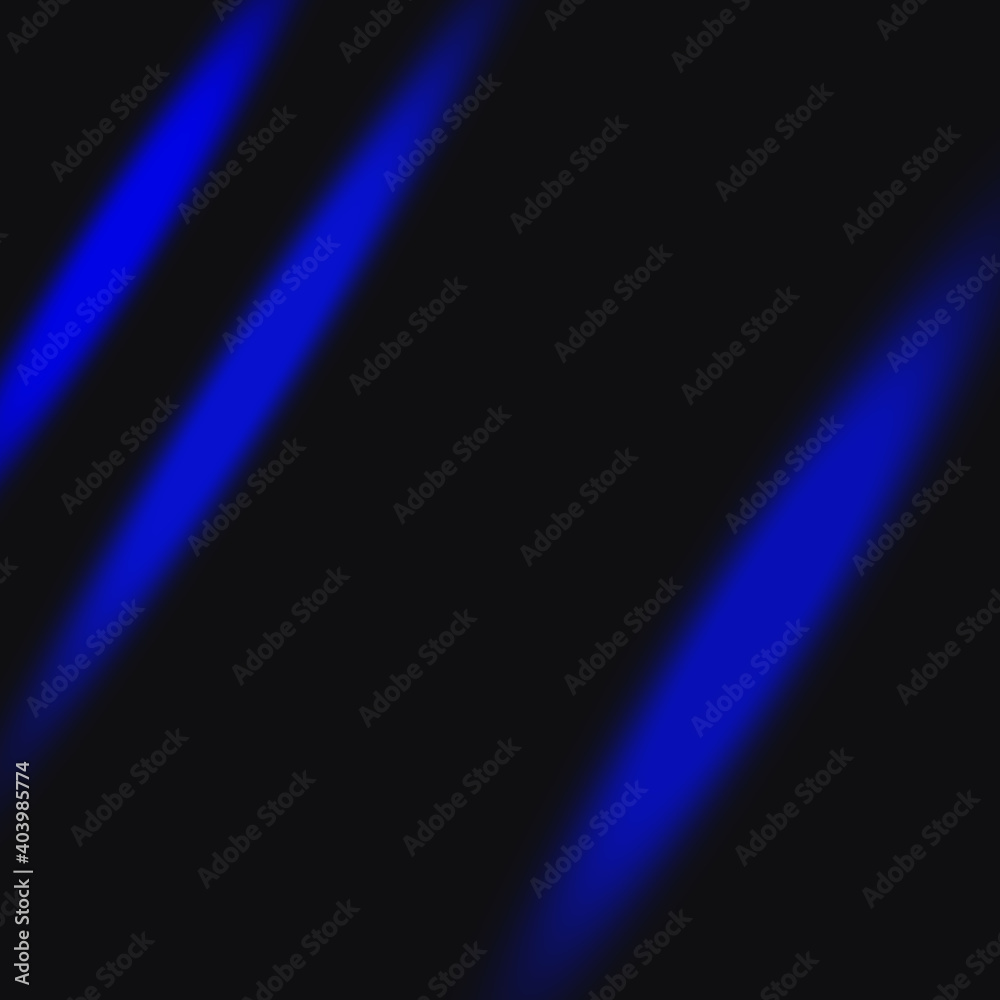 Wall mural abstract black background with blue neon light effect glare rays and empty space for text.