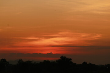 Golden light of Sunrise and silhouette in the morning