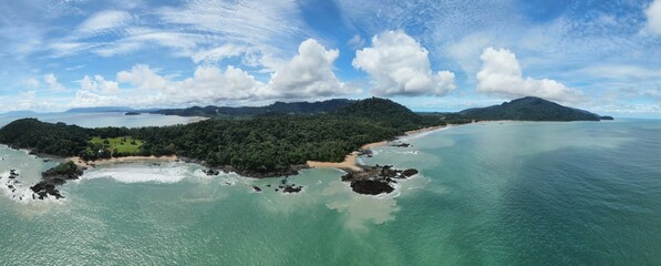 The Telok / Teluk Melano Coastline and Beach at the most southern tip of the Tanjung Datu part of Sarawak and Borneo Island © Aerial Drone Master