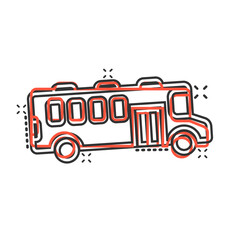 Fototapeta premium Bus icon in comic style. Coach cartoon vector illustration on white isolated background. Autobus vehicle splash effect business concept.