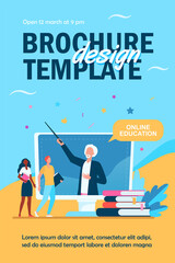 Tiny people listening lecturer on computer screen