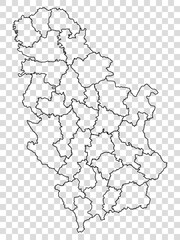 Blank map of Serbia. Districts Republic of Serbia map. High detailed vector map Serbia on transparent background for your web site design, app, UI. EPS10. 
