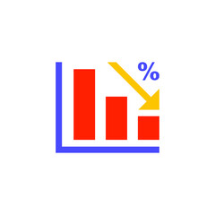 Flat Design Style Tax percentage decrease icon. analytics chart statistic with arrow decrease progress. Marketing report data. vector illustration. design on white background. EPS 10