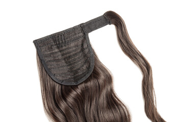 wrap round clip in wavy dark brown synthetic ponytail hair extension