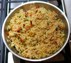 risotto is in a skillet in the kitchen