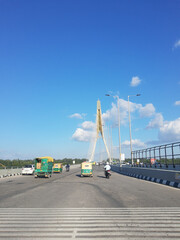 Signature Bridge is a cantilever spar cable-stayed bridge which spans the Yamuna river at Wazirabad section, connecting Wazirabad to East Delhi.