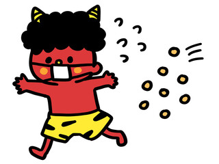 豆から逃げるマスクの鬼