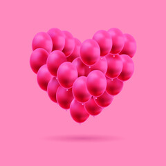 Vector Illustration: Balloons in a Heart Shape, Light Red Background, Colorful Art, 3D Objects, Valentines Day Illustration.
