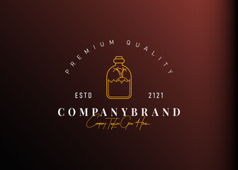 Beach bottle monoline logo design. Vector illustration of abstract island in the bottle. Vintage logo design vector line icon template