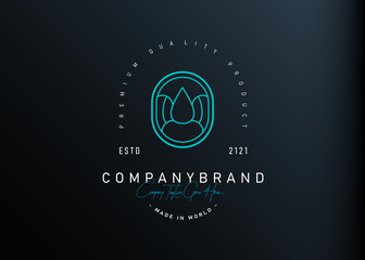 Obraz premium Mineral water monoline logo design. Vector illustration of abstract water droplet badge design. Vintage logo design vector line icon template
