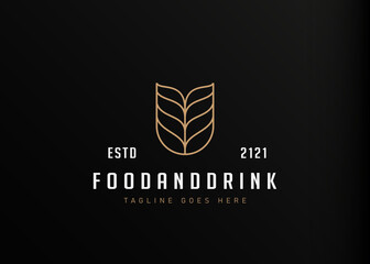 Healthy food monoline logo design. Vector illustration of simple wheat plant for company. Vintage logo design vector line icon template