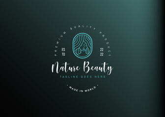 Salon treatment monoline logo design. Vector illustration of lady with abstract long hair. Vintage logo design vector line icon template